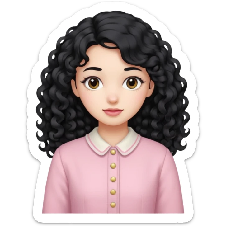 Girl with long curly black hair and vintage pastel pink clothing. sticker