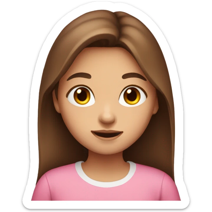 cute girl with long brown hair and a pink shirt sticker