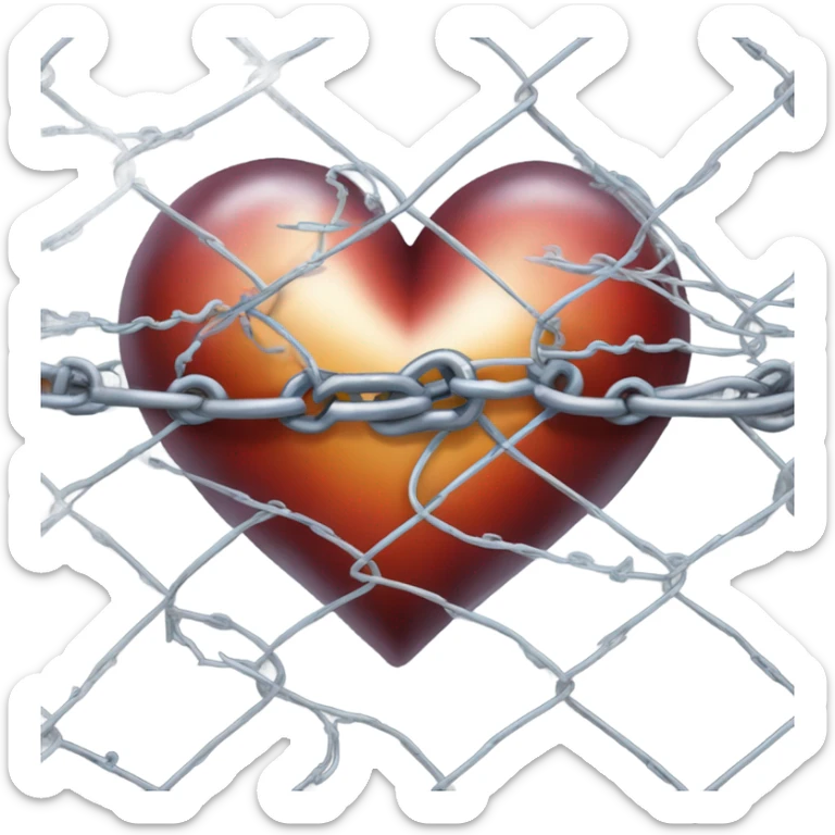 A heart enclosed in chain link fence topped with razor wire  sticker