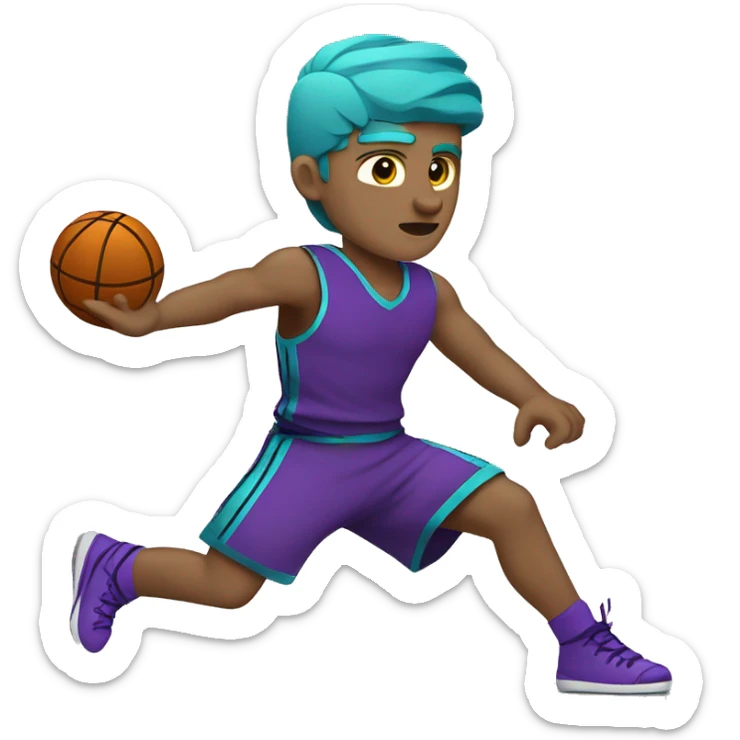 Caucasian youth gladiator playing basketball wearing purple black and aqua sticker