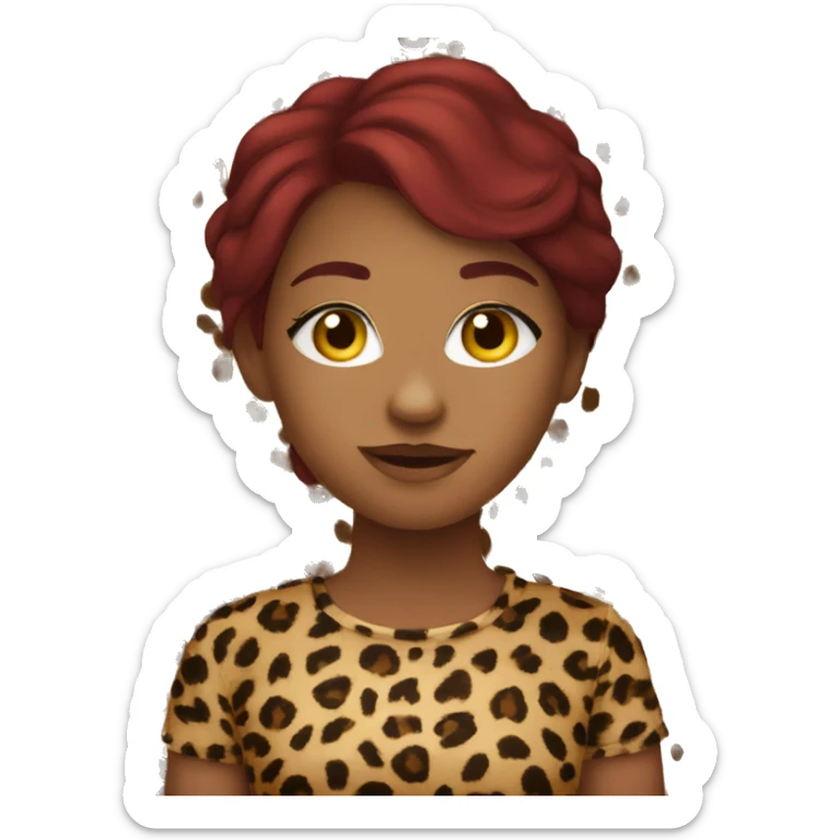 Burgundy haired girl in a cheetah print shirt sticker