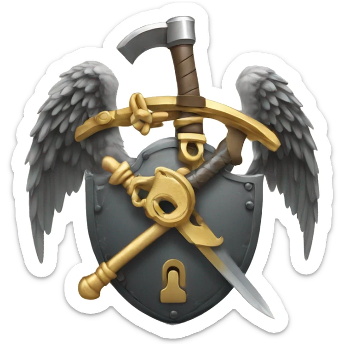 a lock with wings and arms holding a sword, the lock is holding a sword, big lock sticker