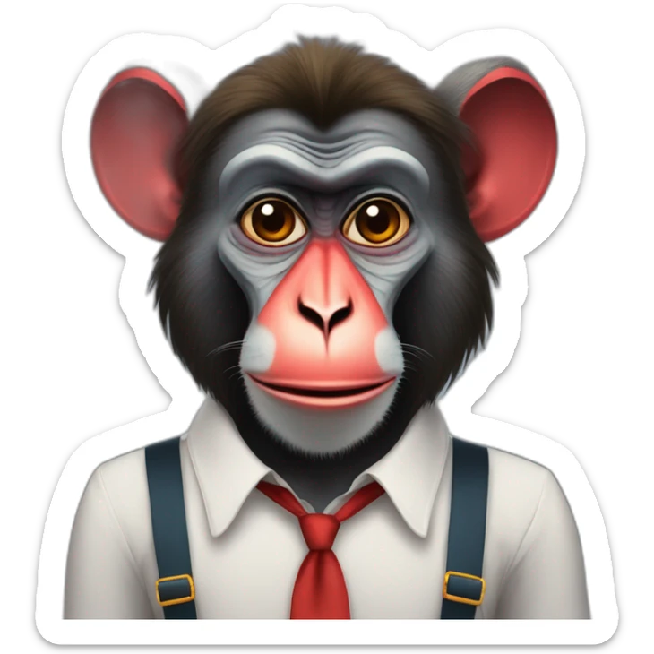 Funny Mandrill with a human look wears a shirt and Suspenders in the shirt papillon like a clown sticker