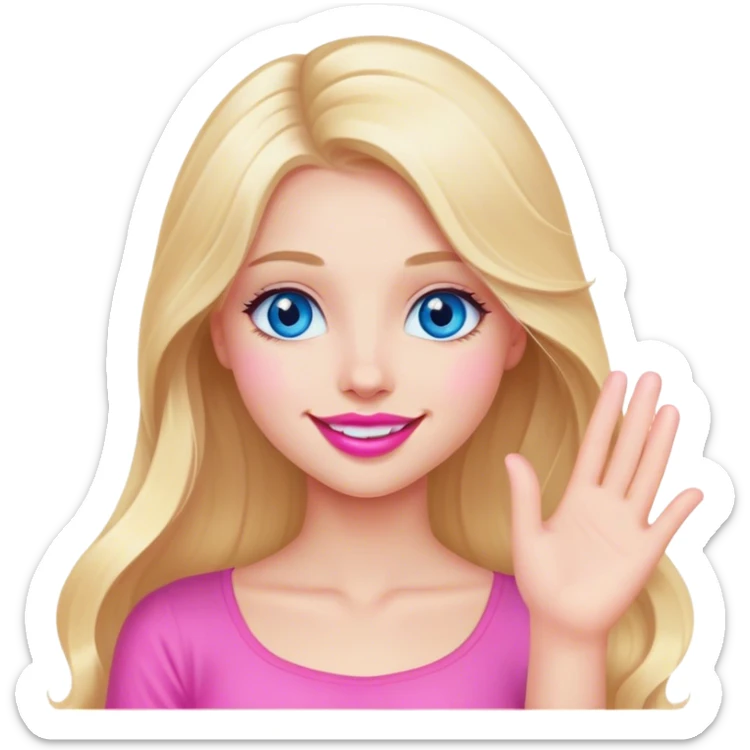 A beautiful blonde girl with long hair, blue eyes, pink lips and a sweet smile  arm hello sticker