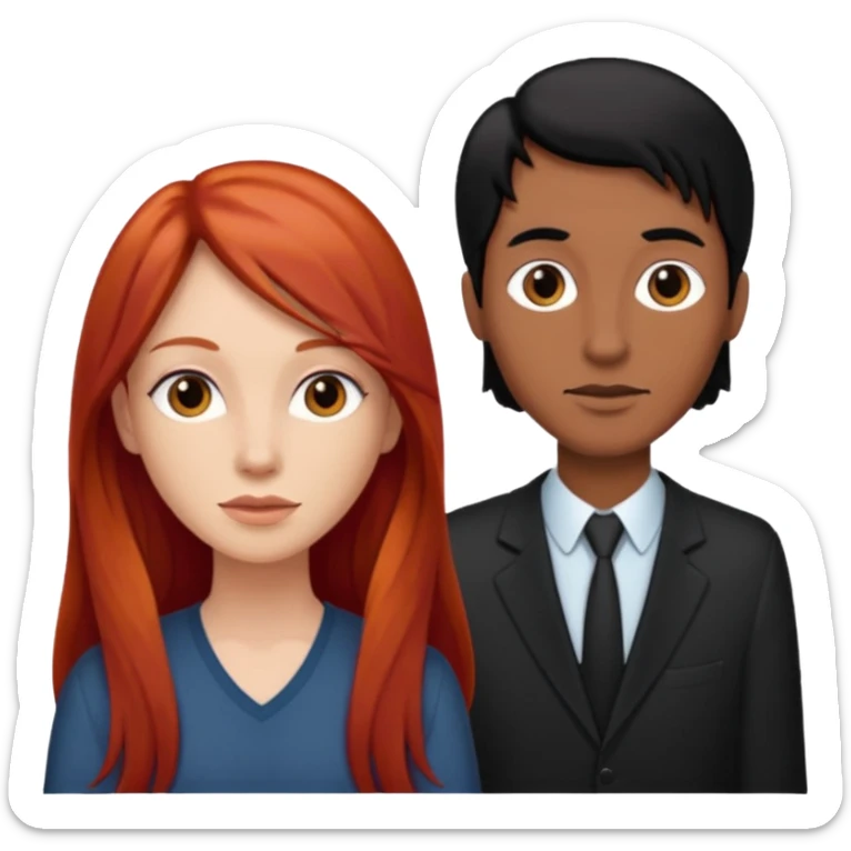 Mujer flaca con cabello largo color rojo color de piel blanca, hombre de color medio moreno con cabello color negro, flaco sticker