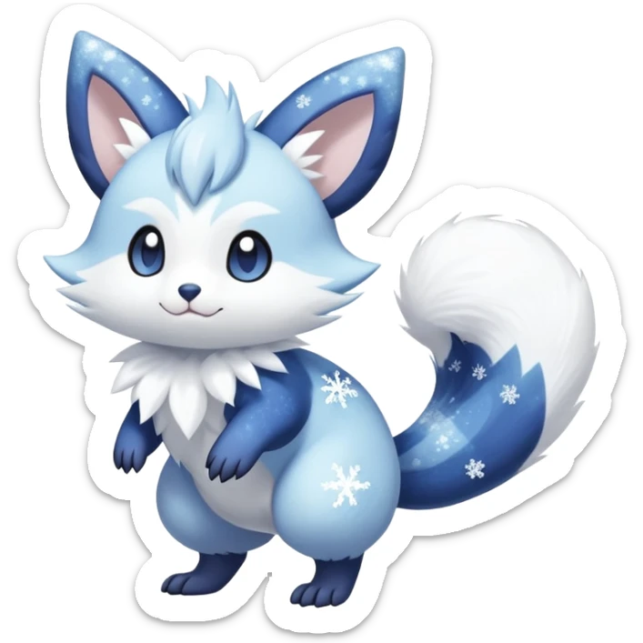 Shiny White Pastel Snowy Icy Sparkly Cute Furret-Meowstic-Zangoose-Hybrid (Full body) with snow and snowflakes and glitters effects aesthetic sticker