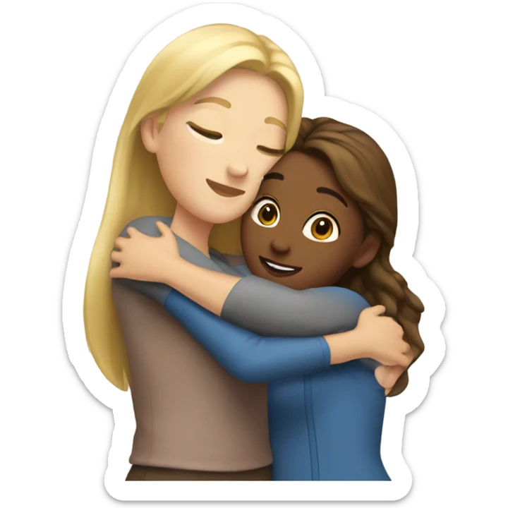 The blonde woman hugs the brown haired girl sticker