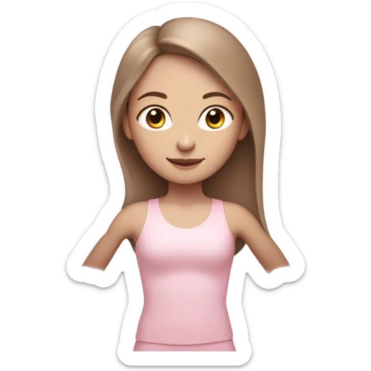Brown long hair pale skin yoga girl light pink clothes n sticker