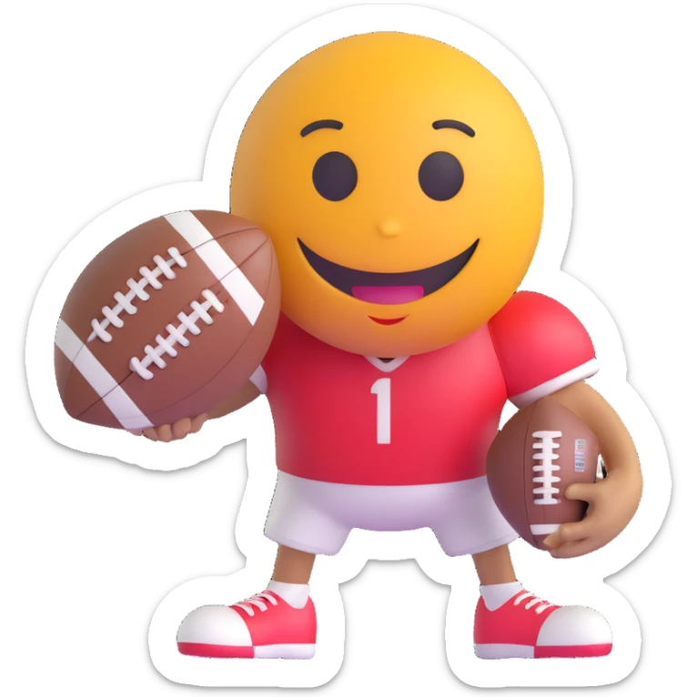 3D smiley emoji, round shape, with American football, sporty face sticker