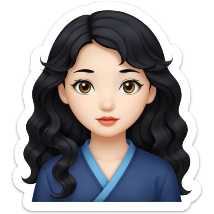 Beautiful girl,Black hair,wavy hair，long hair,Black eyes,Chinese sticker