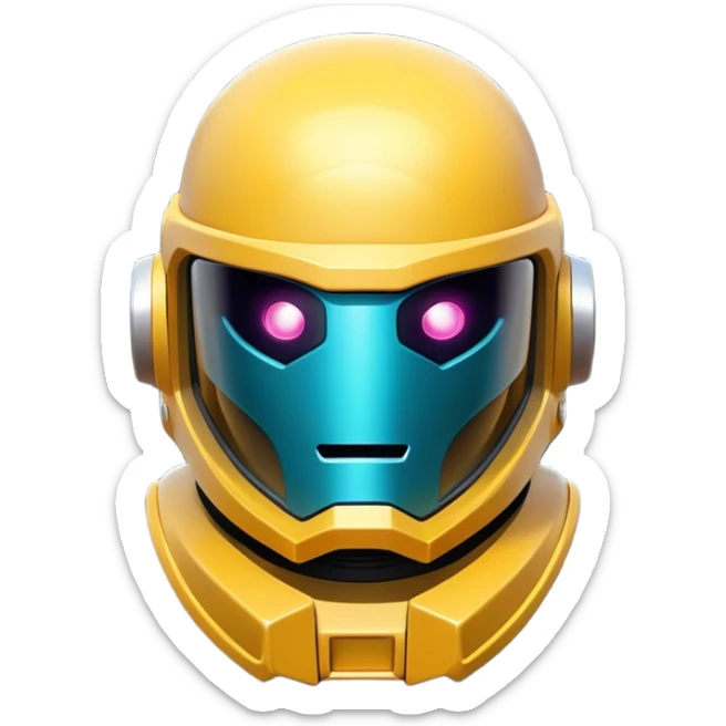 Clash of Clans aesthetic: Cinematic Playful 3D Isometric Space Helmet Emoji, rendered in a 3D vector-style similar to standard emojis with minimal shading and bold, simplified shapes. A compact, distinct form with signature details, softly glowing with a futuristic sci-fi warfare charm. Simplified yet unmistakably iconic, highly detailed and consistent, glowing with a soft radiance and high shine. Stylized with a touch of high-tech brilliance and a soft glowing outline, capturing the essence of a beloved gaming relic with a friendly, playful manner! sticker