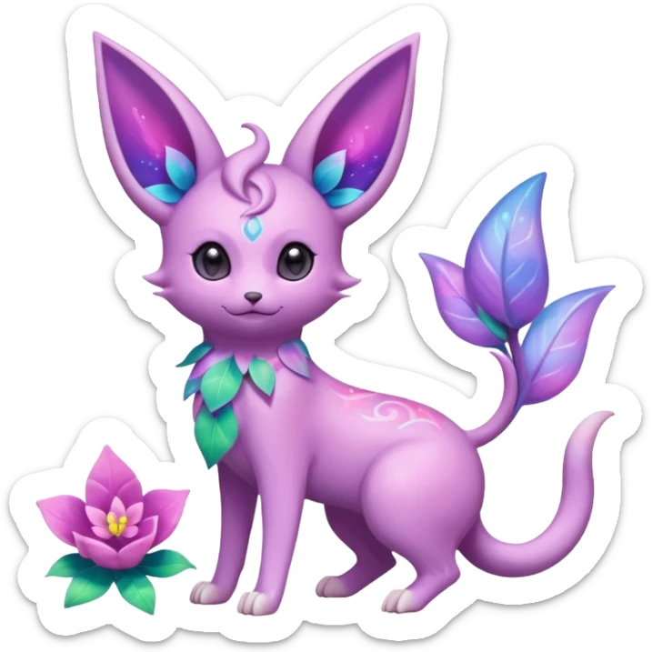 Colorful Floral-Painted Spring-Bloom Iridescent Cute Roserade-Espeon-Fakémon-creature (full body) sticker