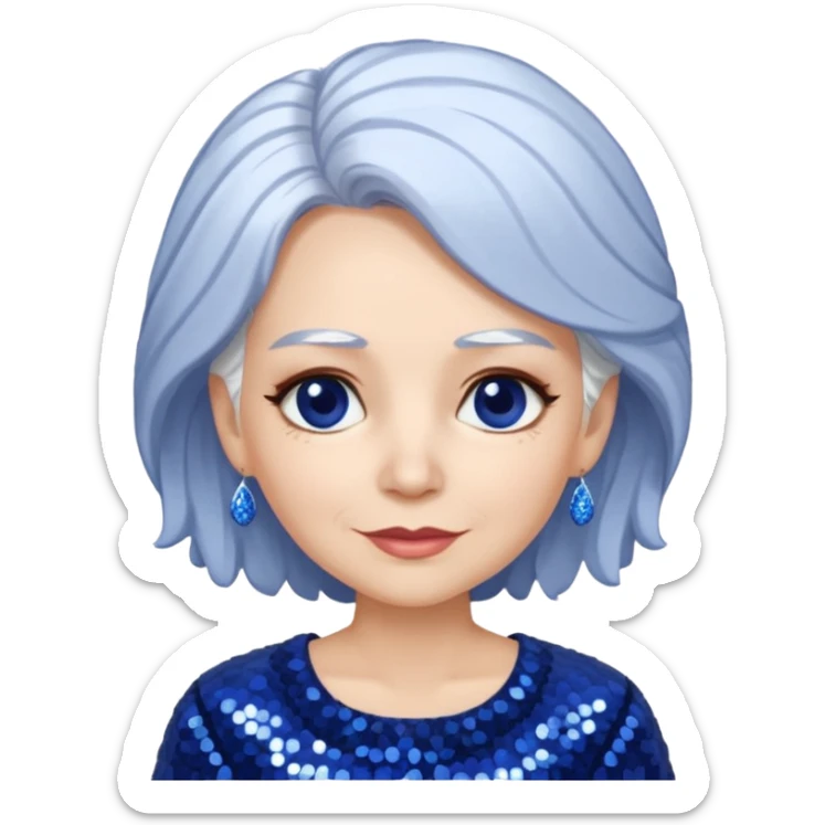 Madame Moribble from The Wizard of Oz with white hair, indigo sequin outfit sticker