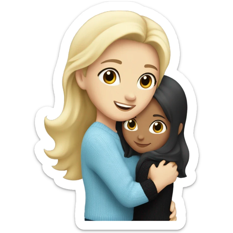 Blonde caucasian girl wearing light blue sweater ,hugging, black-haired Caucasian girl wearing black sweater sticker