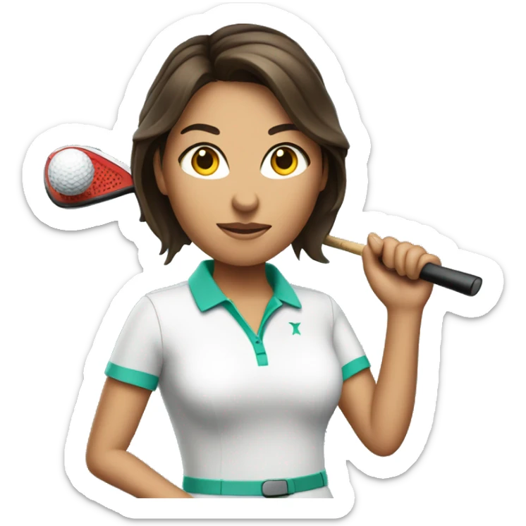 Brunette women wearing golf dress holding golf club sticker