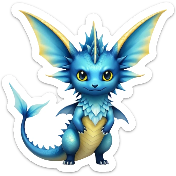  Cool Edgy blue-yellow-black-gradient ethereal badass Vaporeon-Vernid-Trico-animal-creature full body  sticker