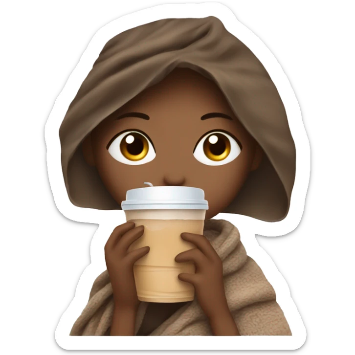 pretty girl sipping iced coffee eyes closed wrapped in cozy blanket sticker