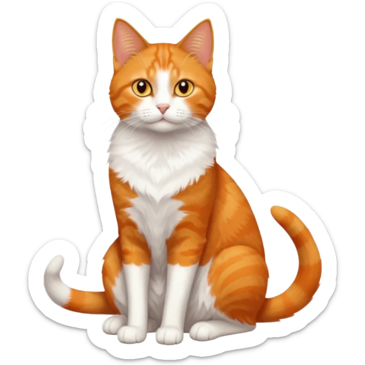 full body orange domestic shorthair slim cat with yellow/orange eyes with a white triangle on his nose sticker
