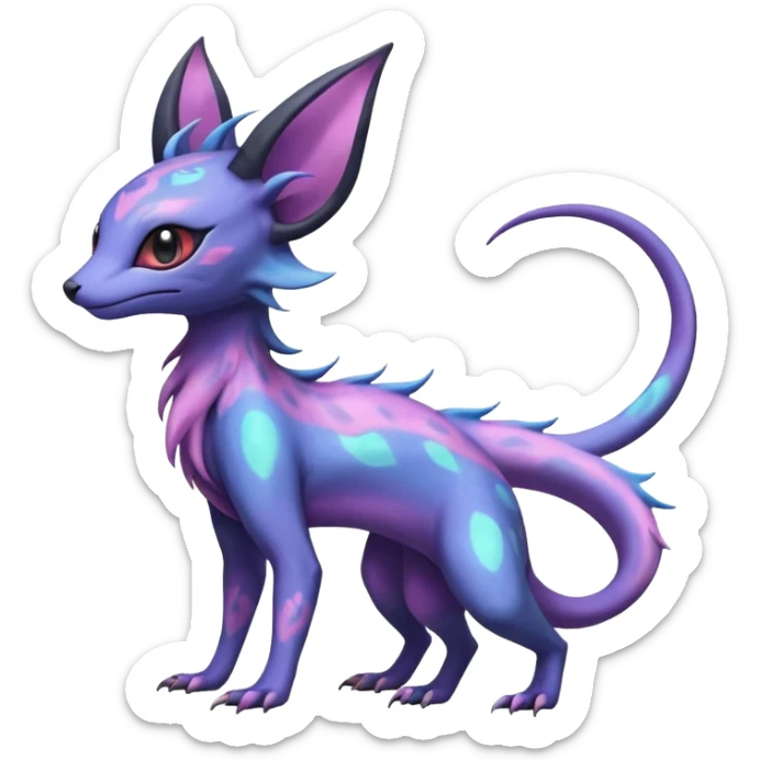 Rare realistic cool cute epic aesthetic colorful Salandit-Amaura-Espeon-Genet-species-Fakemon-hybrid-creature, with markings, full body sticker