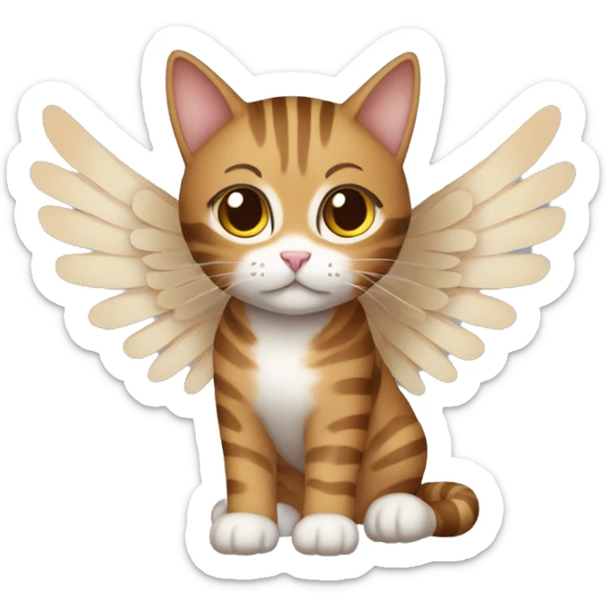 An adult and totally brown striped cat with angel’s wings. The fur is without White color. The cat is flying.  sticker