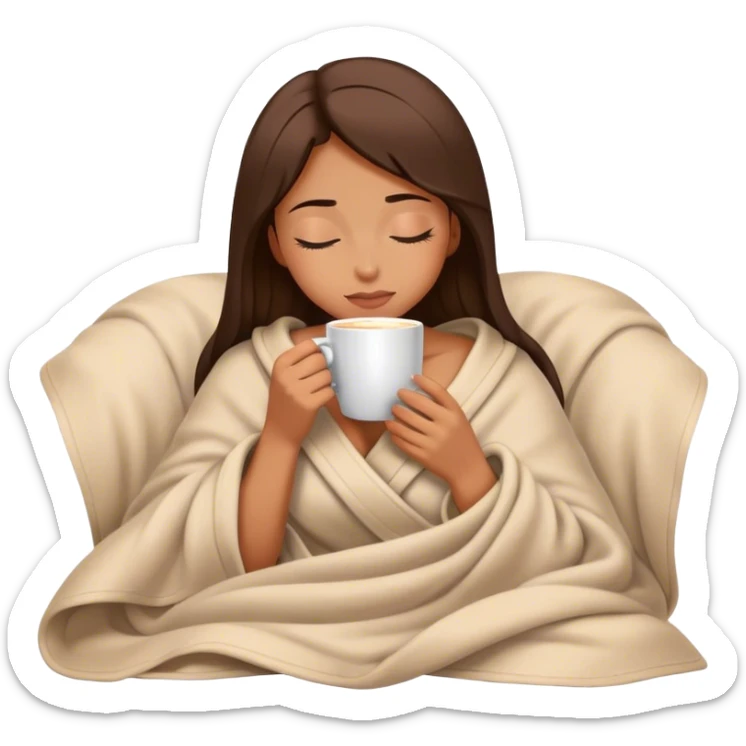 girl inside a blanket sipping coffee eyes closed sticker