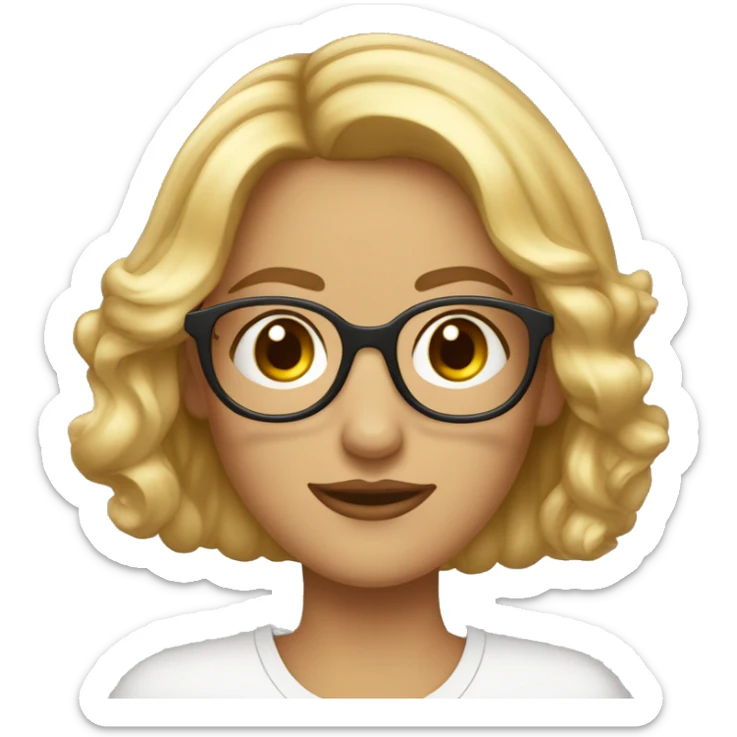 Bonjour, peux-tu générer un emoji d'une jeune femme de 35 ans blonde avec des lunettes rondes fines et dorées ? Elle a les yeux marrons. sticker