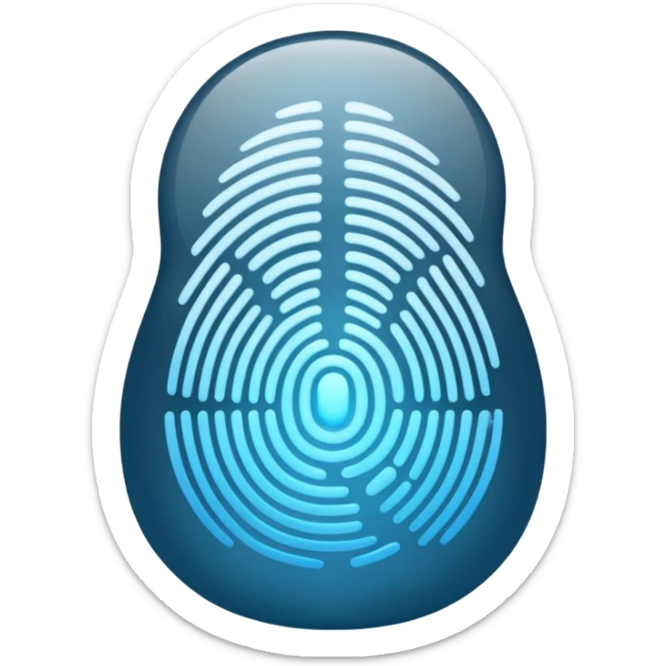 3D render of Fingerprint, forensic investigation aesthetic, sterile clinical lighting, cool blue undertones, sharp high-contrast details, professional clean look, Apple emoji style, isolated on white background --v 6.0 sticker