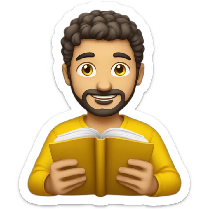 Armenian men with the yellow clothes reading book and looking at camera and smiling  sticker