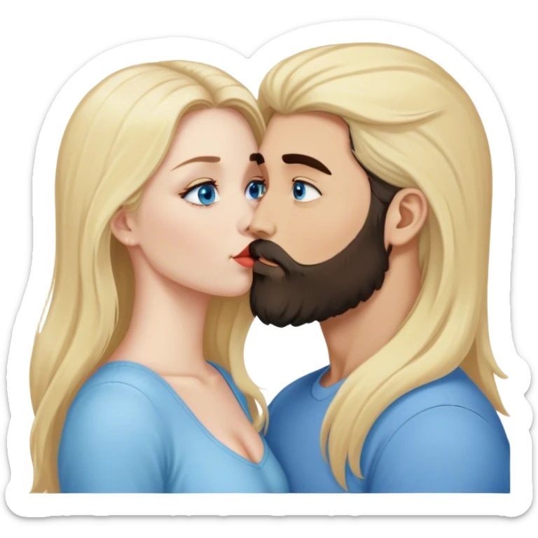  long blonde hair pale blue eyes kissing dark brown hair man with beard sfw sticker