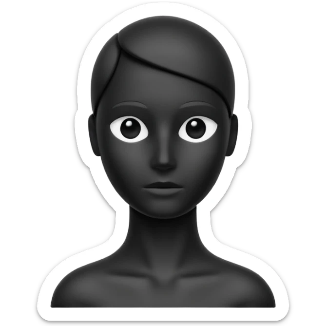 Matte black mannequin in the style of a default avatar. Monochrome with no lines. Minimalistic flat vector icon, iOS style, thin black contour on white. Completely black eyes are not just pupils sticker