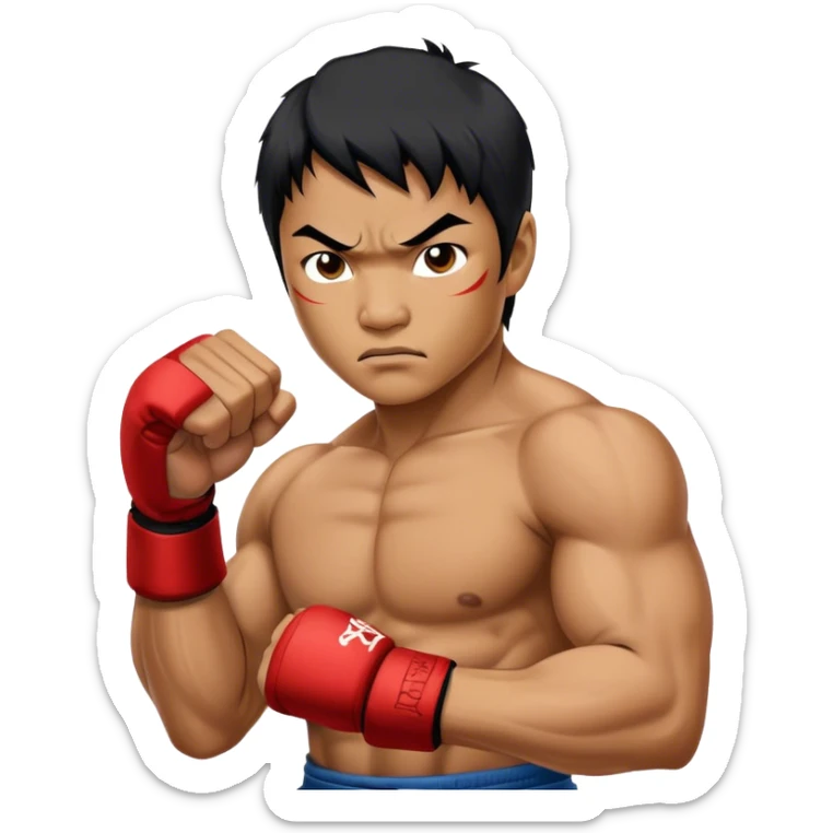 ​Cinematic Realistic Portrait of Tony Jaa, a close-up depiction capturing his intense, determined expression and finely detailed features, rendered with dramatic natural lighting that emphasizes his rugged athleticism and unmistakable martial arts presence, sticker