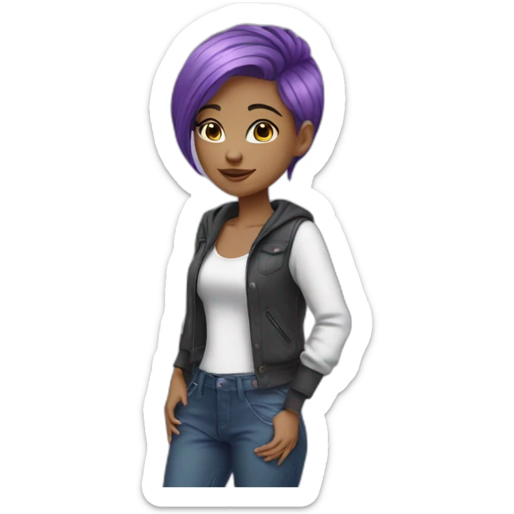 Beautiful girl with purple hair and stylish clothes sticker
