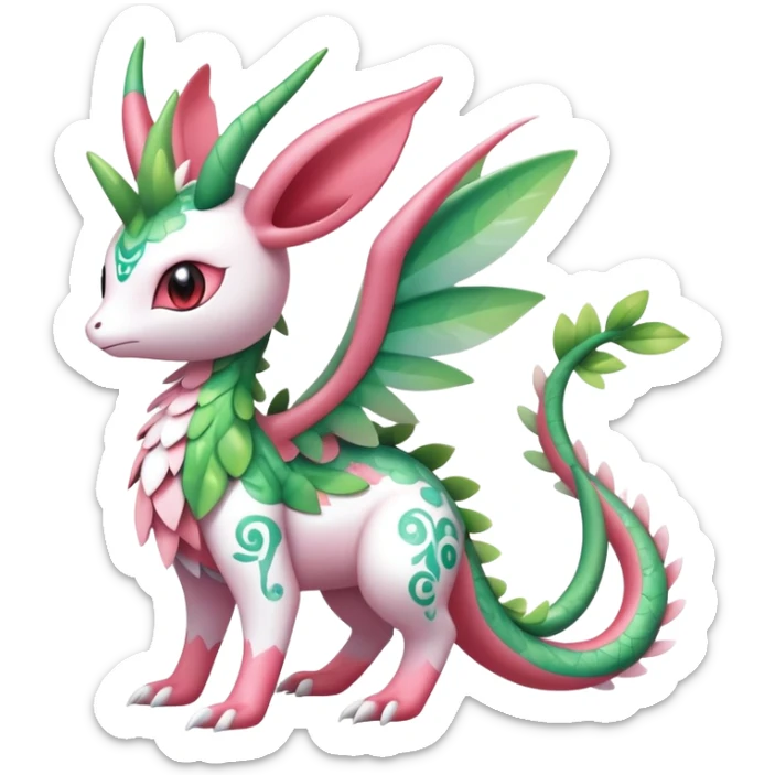 Shiny Exotic Cute Adorable Majestic Ethereal Sparkly Flygon-Sylveon-Shaymin-Meganium-Hybrid-Creature with white pattern-markings sticker