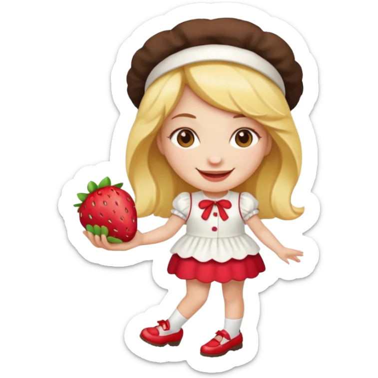 pretty and cute modern day strawberry shortcake full body with red shoes emoji sticker