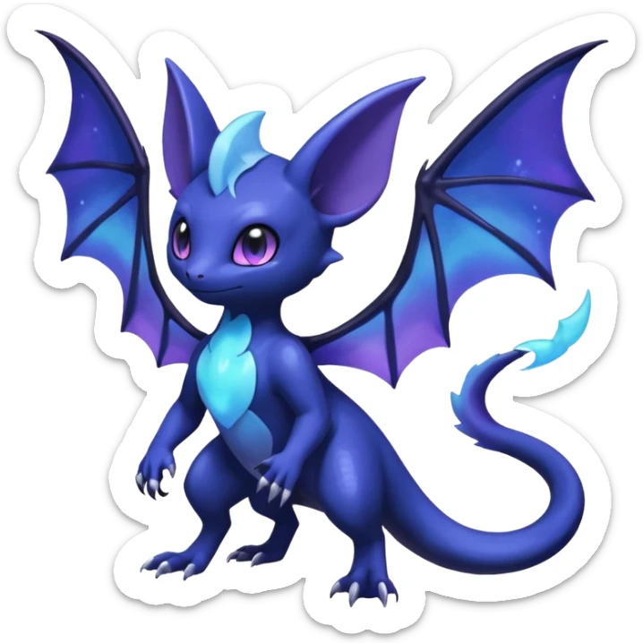 Nebulae Salandit-Meowstic-Noibat-Fakémon-hybrid-creature (full body)  sticker