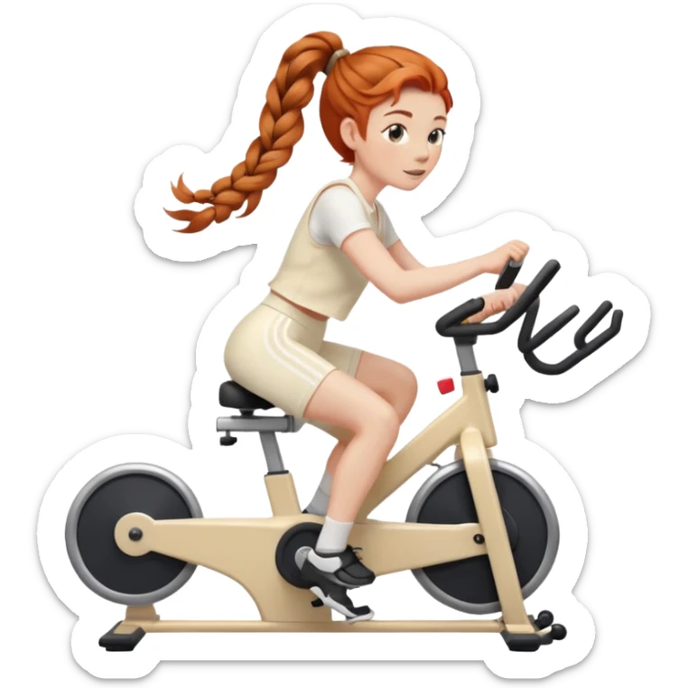 Ginger french braids riding stationary bike cream outfit sticker
