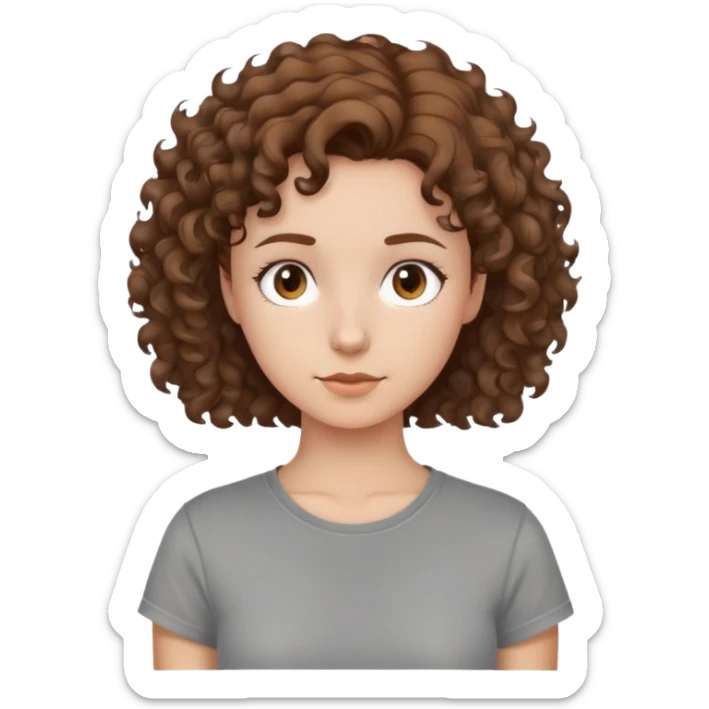 I am a girl with brown short till my neck curly hair and  grey t shirt sticker