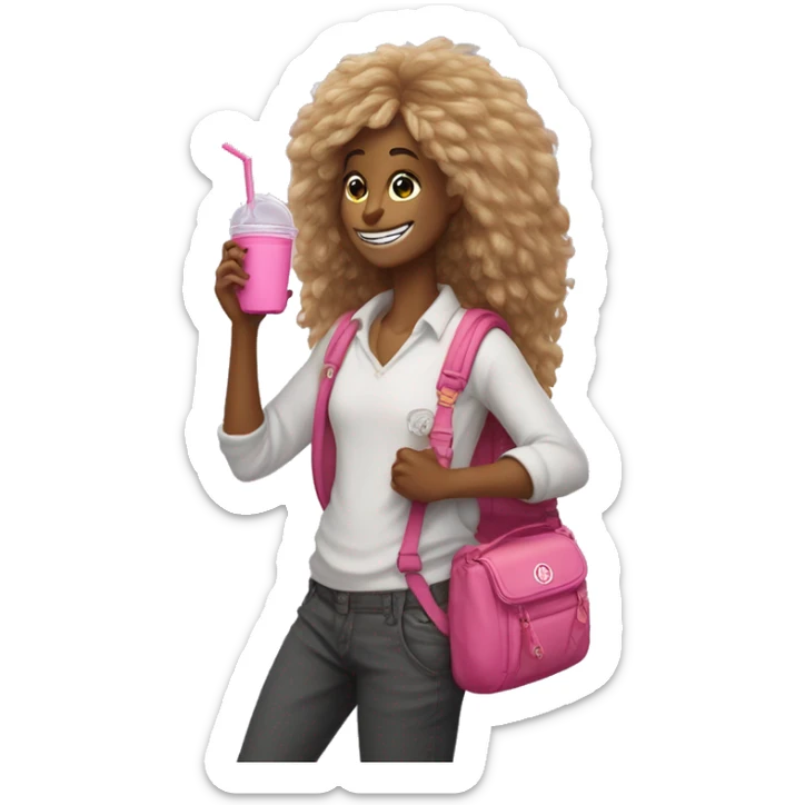 preppy lorax holding a pink tumbler and lipgloss and has on a lululemon belt bag sticker