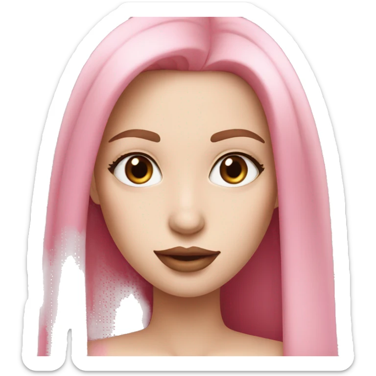 White skin? Woman, with long pink straight hair and brown eyes,pink lipstick sticker