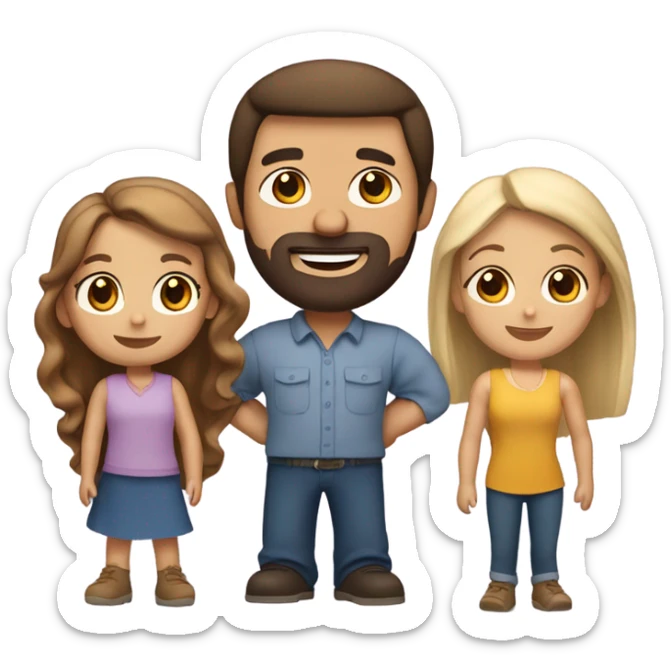Puerto rican beard short brown hair  with blond long hair woman and brown long hair girl Family  sticker