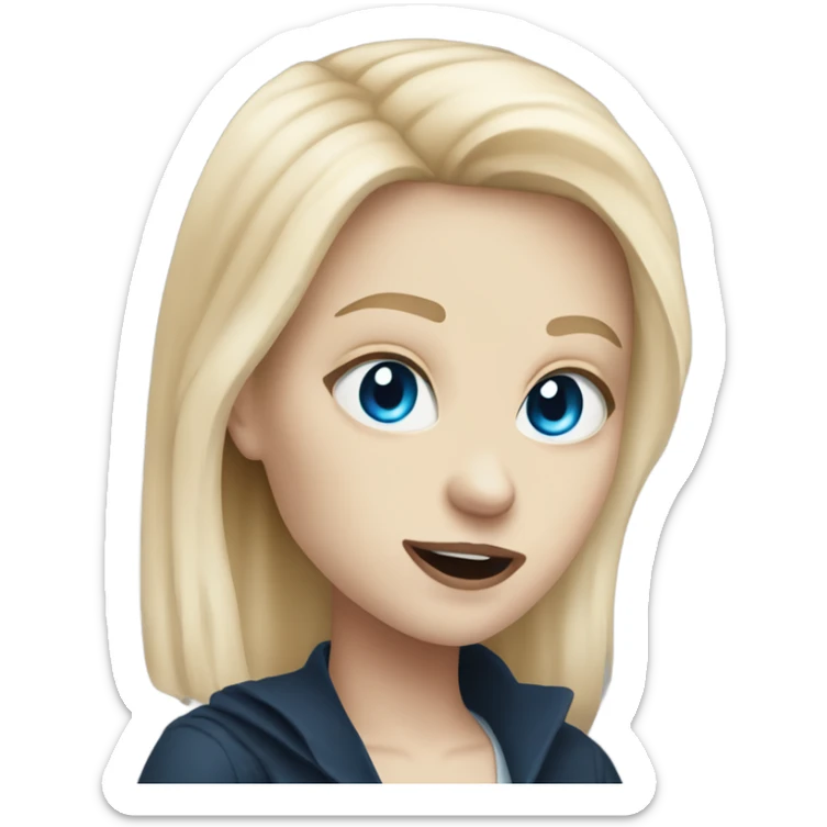 pale white girl with blonde hair and blue eyes with vampire fangs  sticker