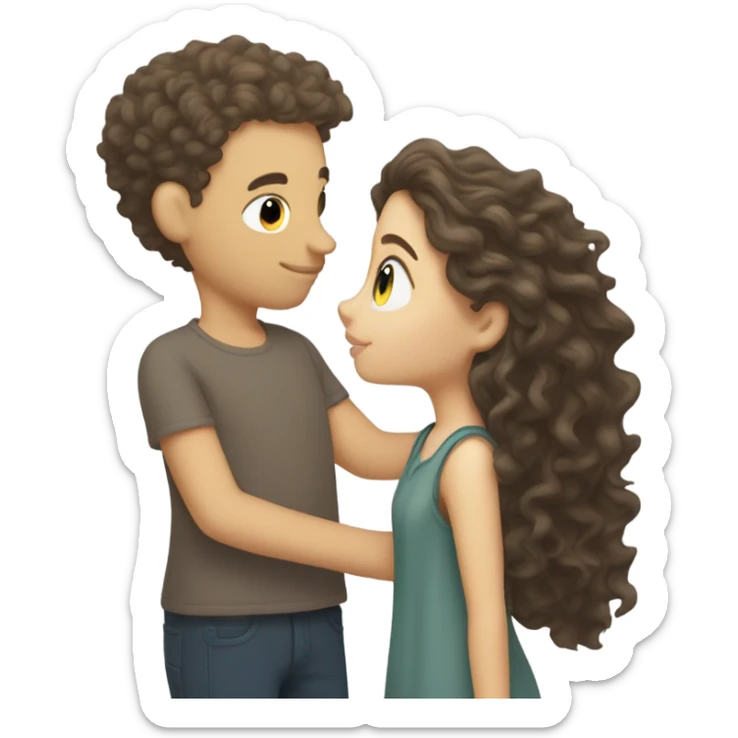 brunette shorter white girl kissing white curly hair taller boy sticker