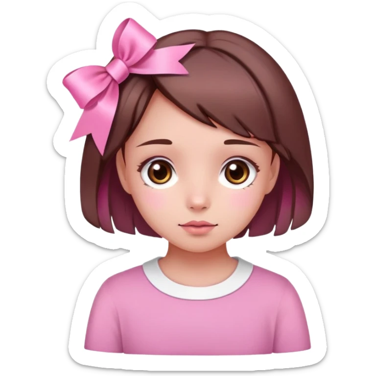 Cute pink innocent face with ribbon brown hair and brown eyes sticker