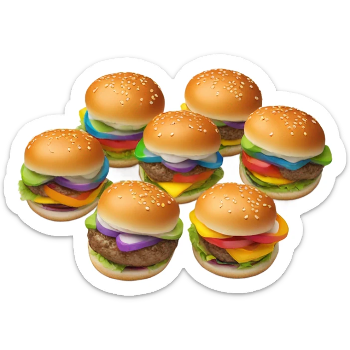 Mini burgers presented as the color of the rainbow on a long plate  sticker