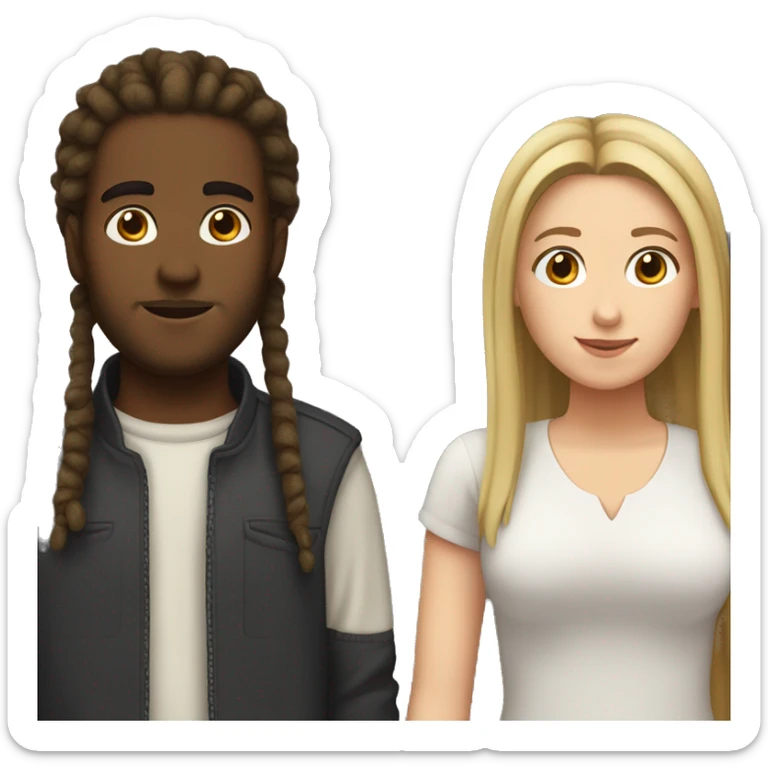 Brown skinned guy with dreadlocks and white girl with straight dark blonde hair sticker
