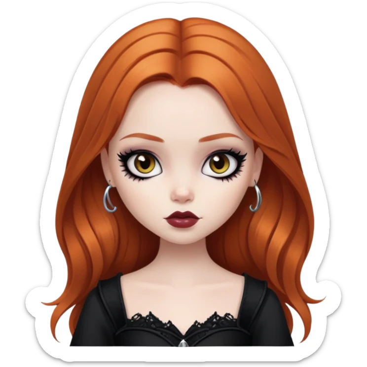 pretty bratz girl, ginger hair, dark brown eyes, black eyeliner, pale skin, gothic style, goth sticker