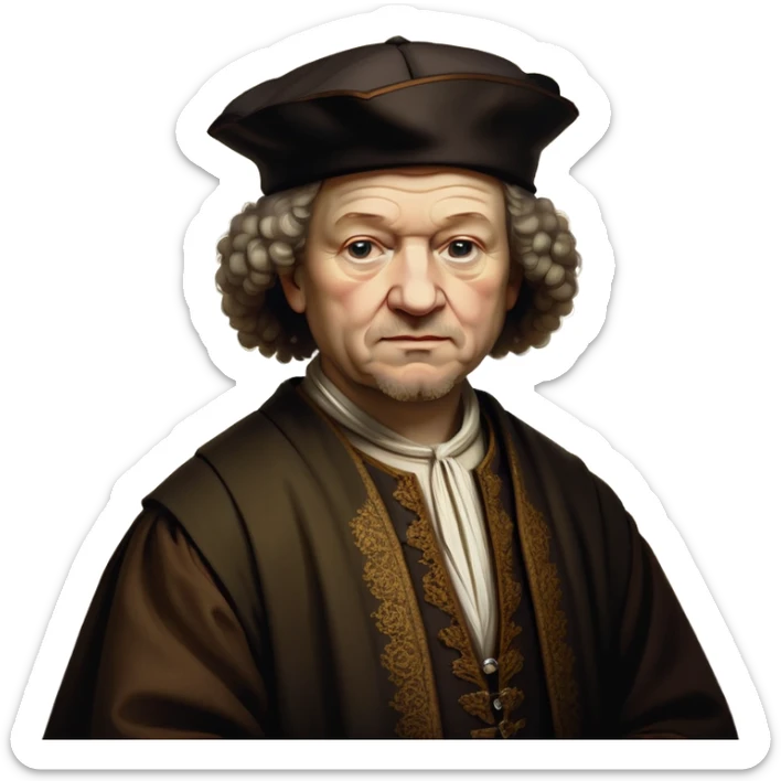 of-rembrandt,-shown-as-a-master-artist-with-deep,-introspective-eyes-and-richly-detailed-period-clothing,-rendered-with-dramatic-chiaroscuro-lighting-that-emphasizes-his-legacy sticker