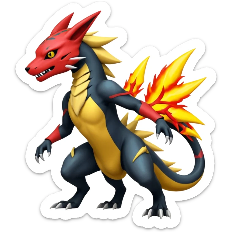 Edgy futuristic Zeraora-Salandit-Renamon-fusion sticker