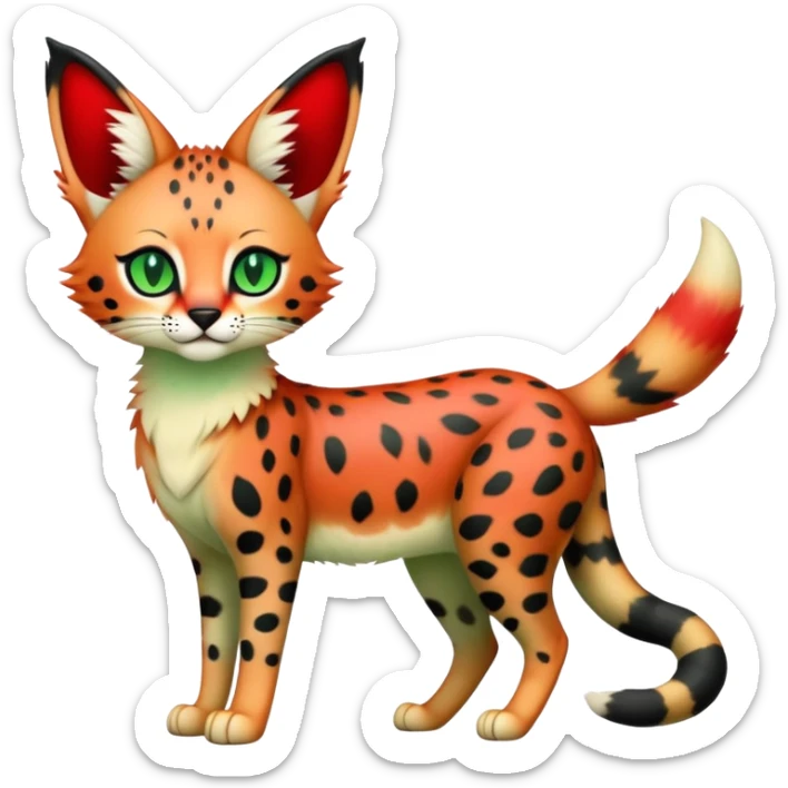 Kawaii Cute Edgy Black Green Red ethereal Serval-Fionbri-Vernid full body sticker