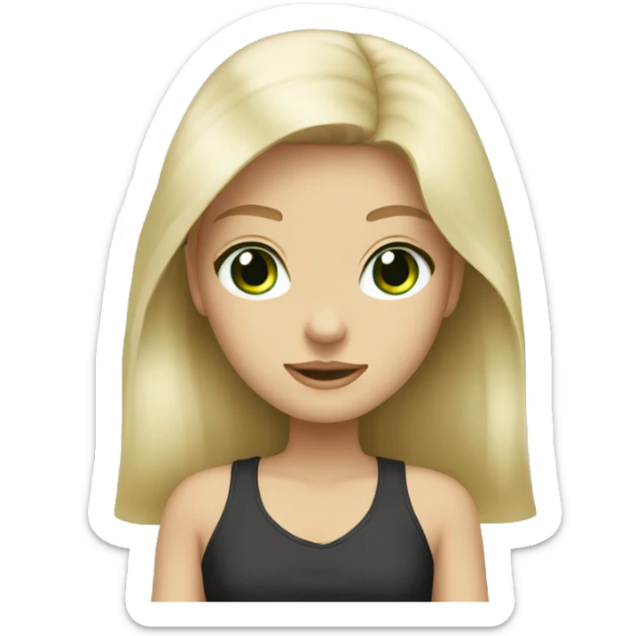 Girl, blonde, white, green eyes; man, black hair, white sticker